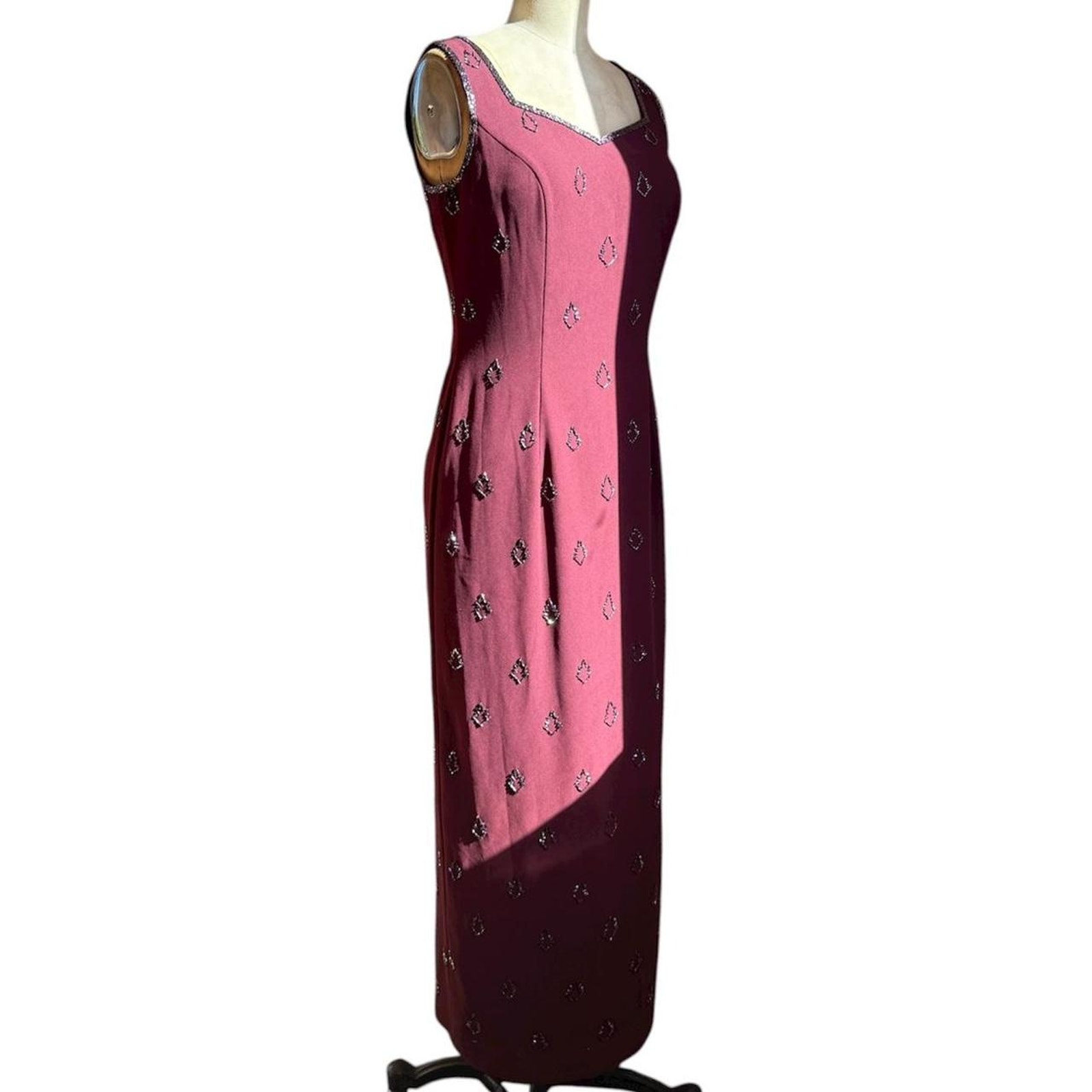 Vintage Burgundy Beaded Maxi Dress Size M